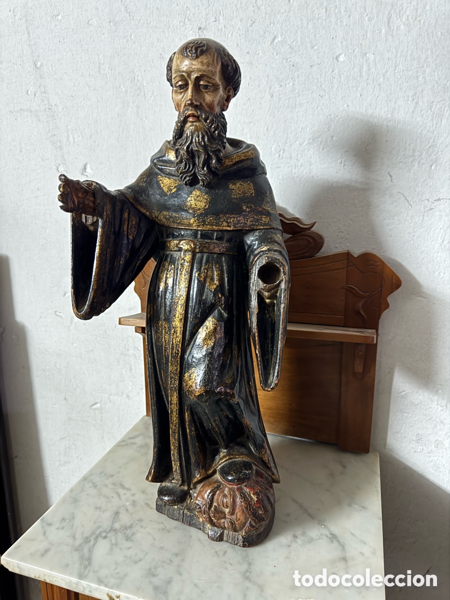Arte: Extraordinaria escultura de San Francisco de Paula -alta &eacute;poca madera tallada y estofada en oro