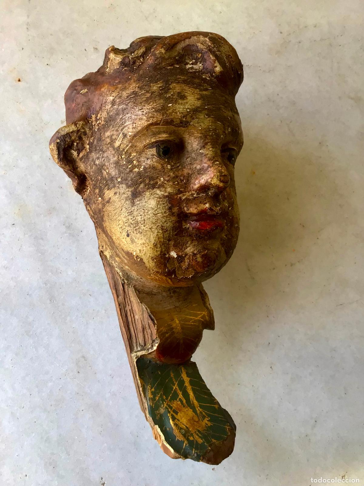 Arte: ANTIGUA TALLA EN MADERA , CABEZA DE UN ANGEL , SIGLO XVII