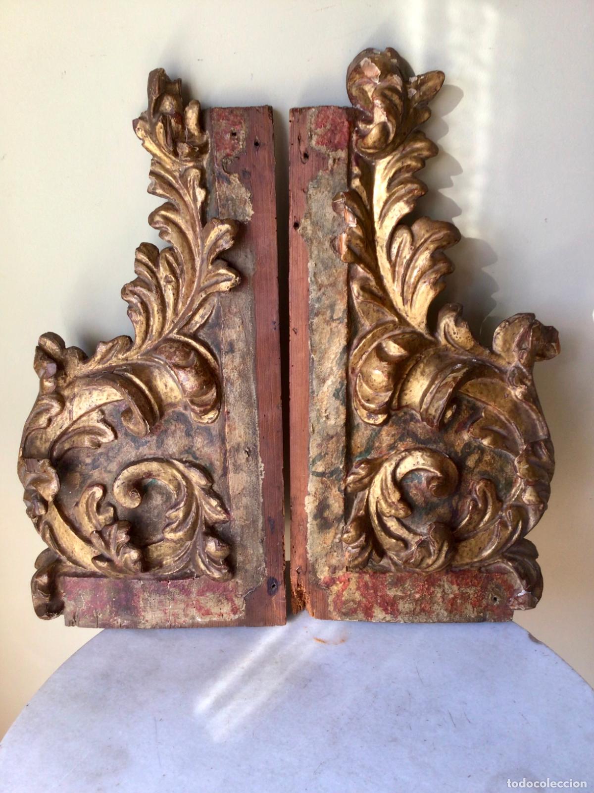 Arte: ANTIGUA PAREJA DE TALLAS EN MADERA , SIGLO 17 , GRANDES PIEZAS DE RETABLO ORIGINALES