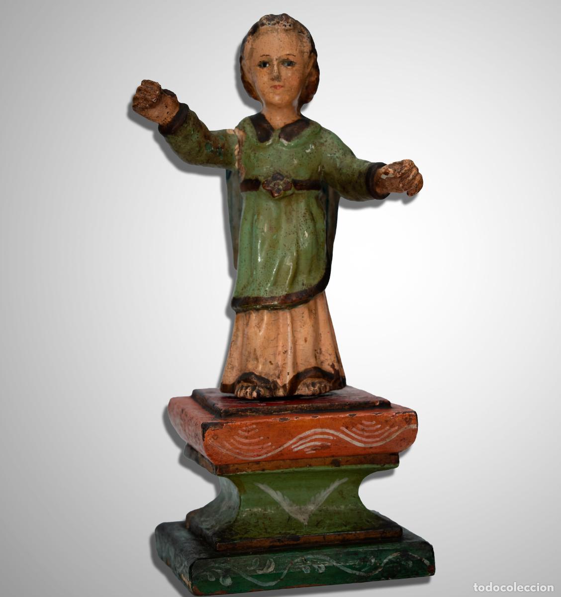 Arte: Escultura religiosa antigua de &aacute;ngel o arc&aacute;ngel de Madera Tallada y Policromada