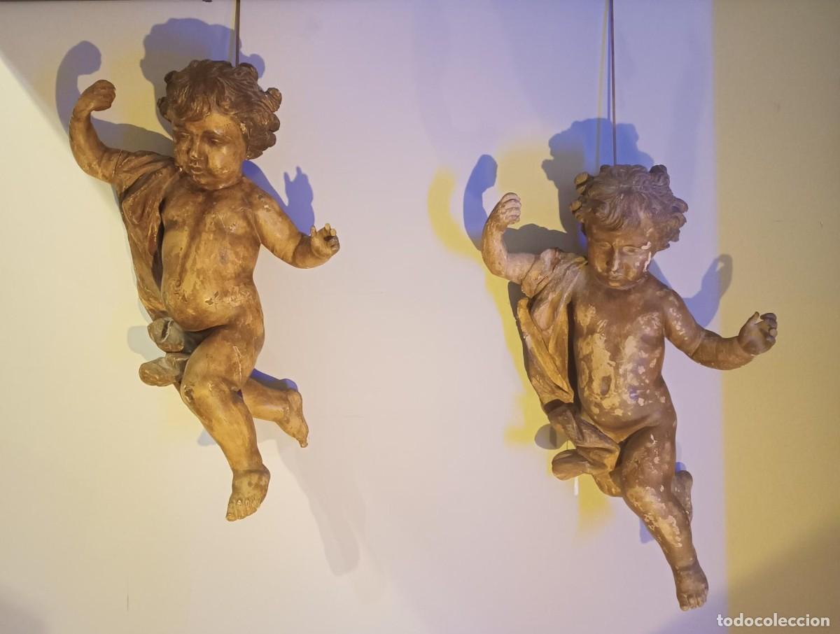 Arte: PAREJA DE &Aacute;NGELES BARROCOS, TALLA EN MADERA POLICROMADA