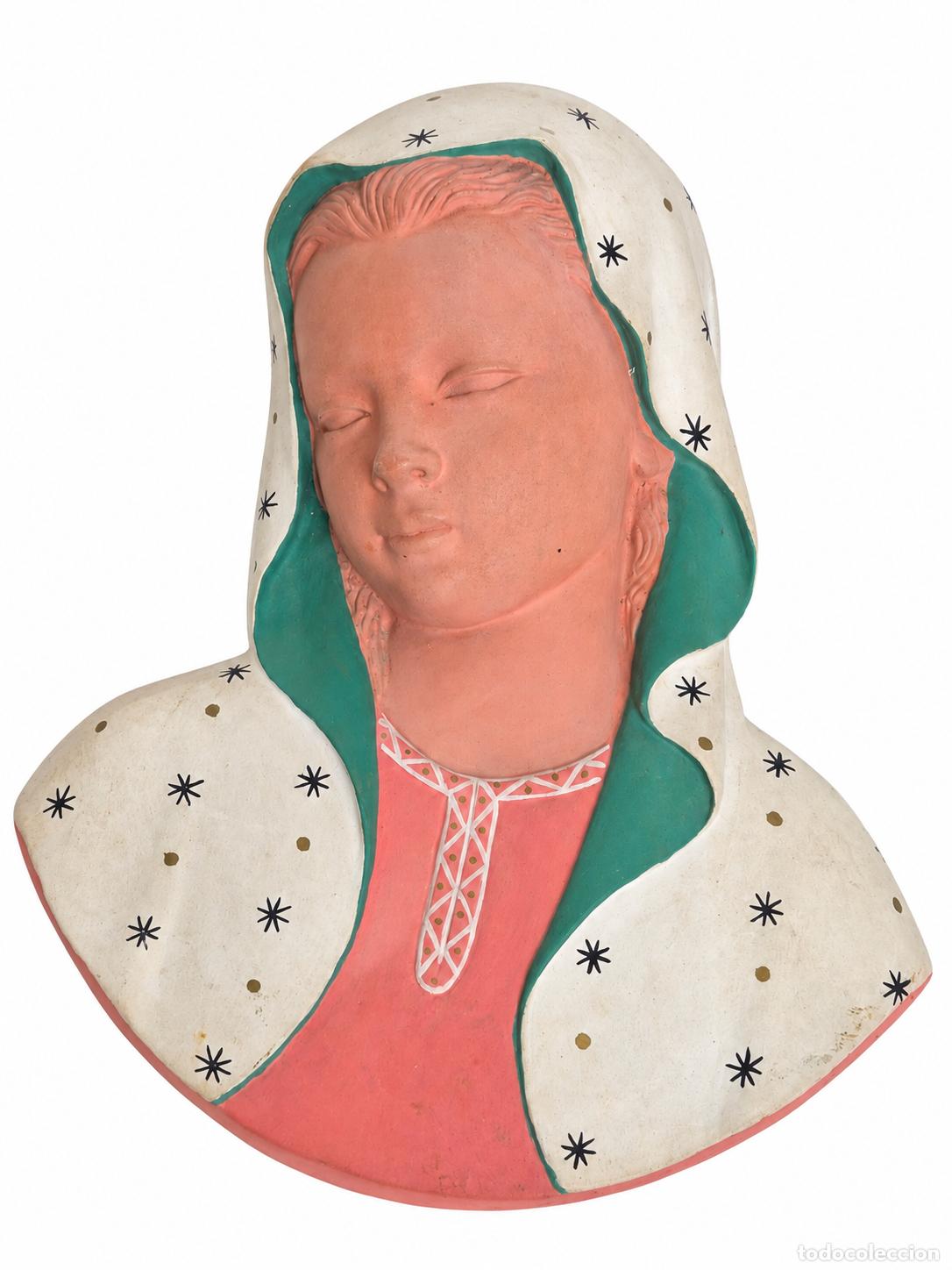 Arte: Virgen Mar&iacute;a - Terracota Policromada - Relieve de Pared