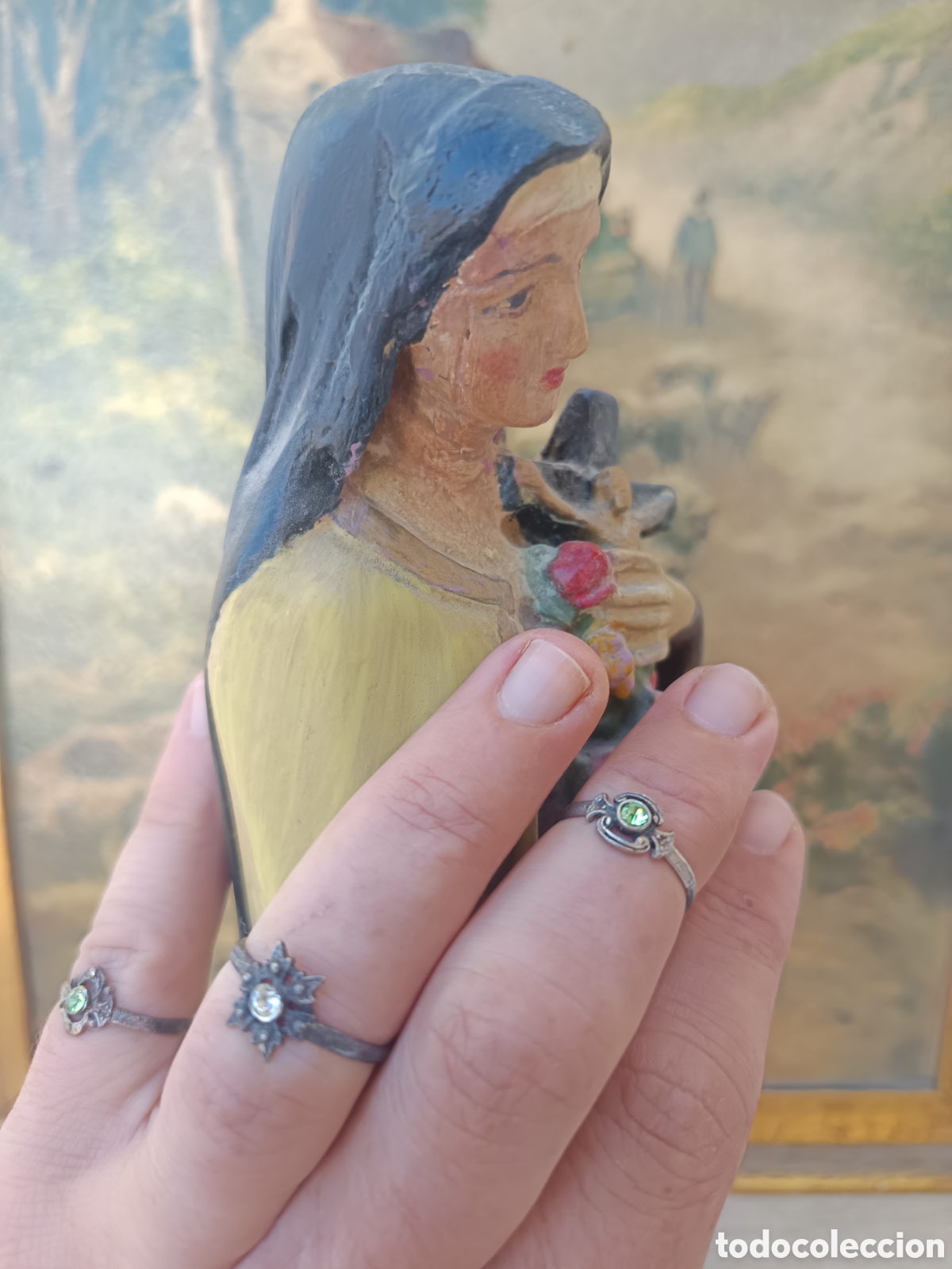 Arte: Antigua Santa Teresa de Lisieux escayola policromada sello inciso