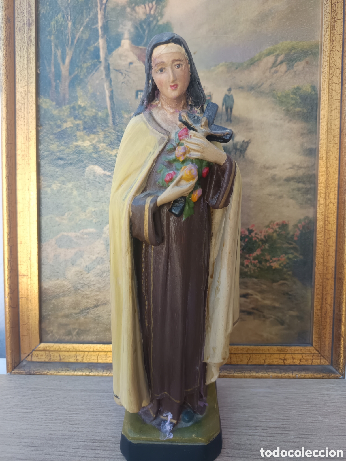 Arte: Antigua Santa Teresa de Jes&uacute;s escayola policromada sello inciso