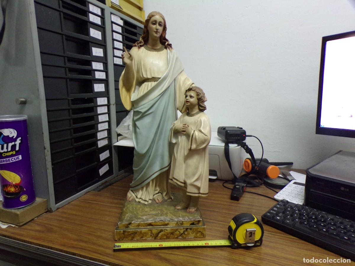 Arte: escultura 51 cm alto religiosa estuco angel de la guarda supongo olot base de madera con defectos