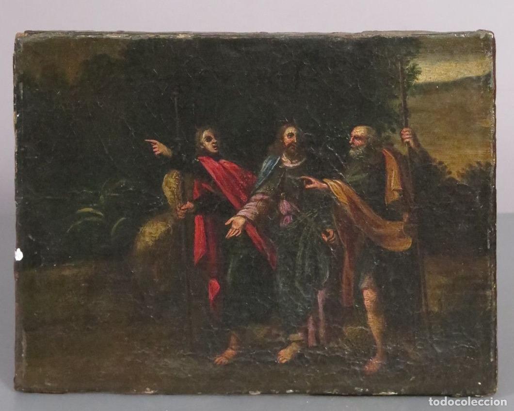 Arte: Jes&uacute;s con los disc&iacute;pulos en el camino de Ema&uacute;s. OLEO S/ LIENZO. ESCUELA ESPA&Ntilde;OLA. SIGLO XVII