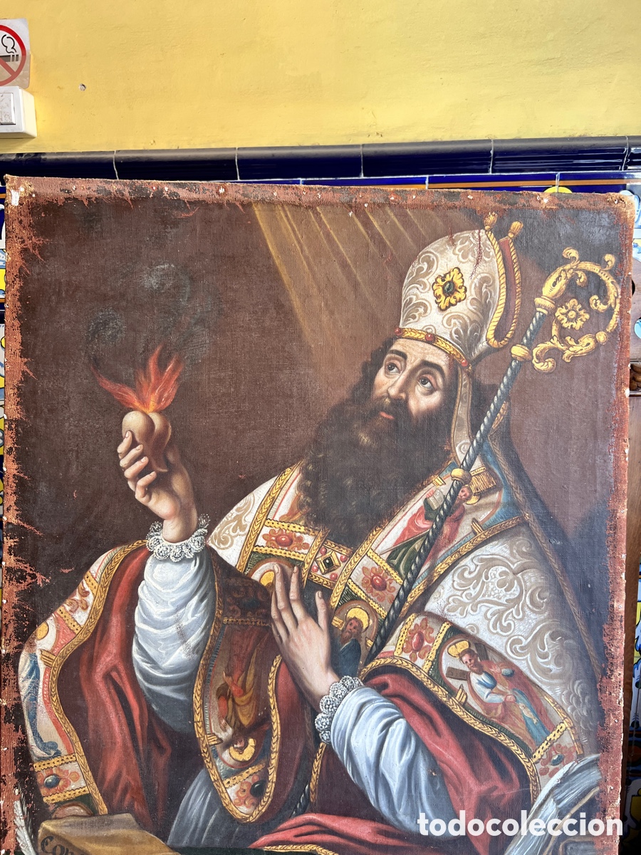 Arte: &Oacute;leo sobre lienzo San Agustin obispo