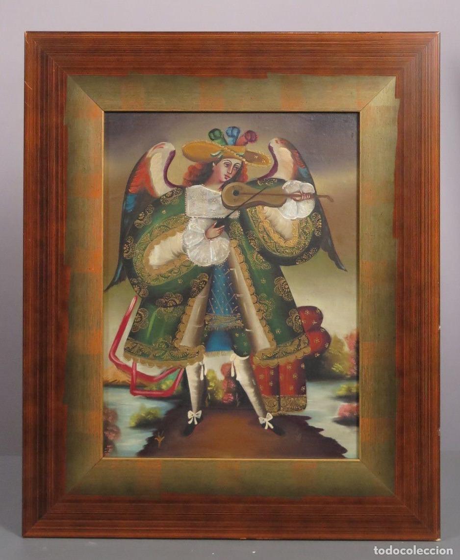Arte: ARCANGEL MUSICO. OLEO S/ LIENZO. ESCUELA CUZQUE&Ntilde;A. SIGLO XX