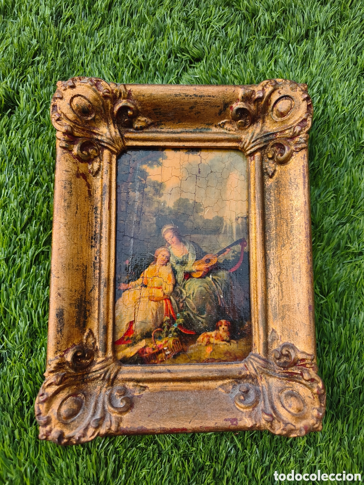 Arte: Cuadro miniatura vintage estilo Rococ&oacute; - &rdquo;La M&uacute;sica&rdquo; de J.B. Hilaire