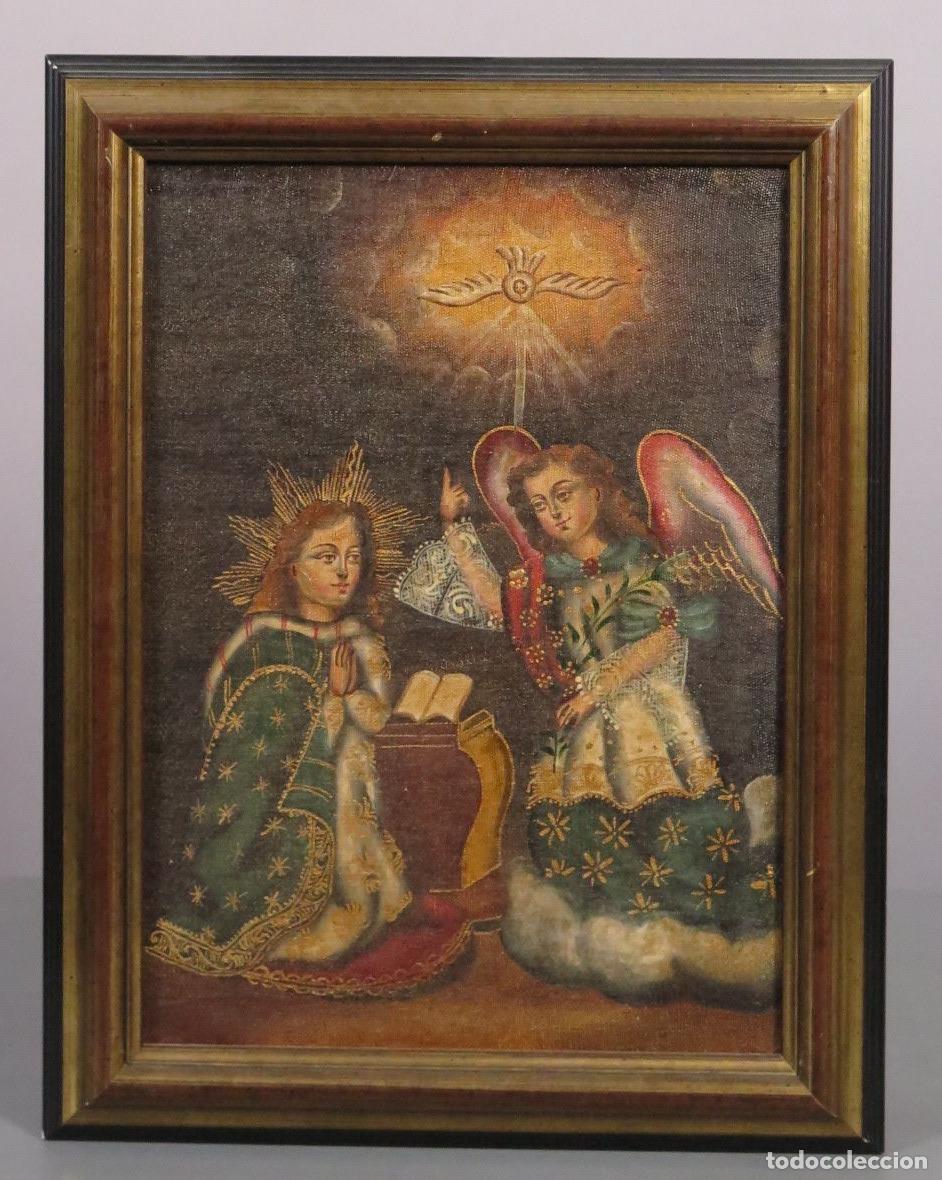 Arte: ANUNCIACION DE LA VIRGEN. OLEO S/ LIENZO. ESCUELA CUZQUE&Ntilde;A. SIGLO XX