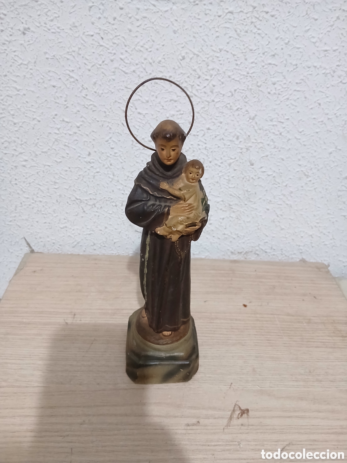 Arte: ANTIGUA FIGURA DE TERRACOTA POLICROMADA - PINTADA A MANO - SAN ANTONIO DE PADUA - 22 CM