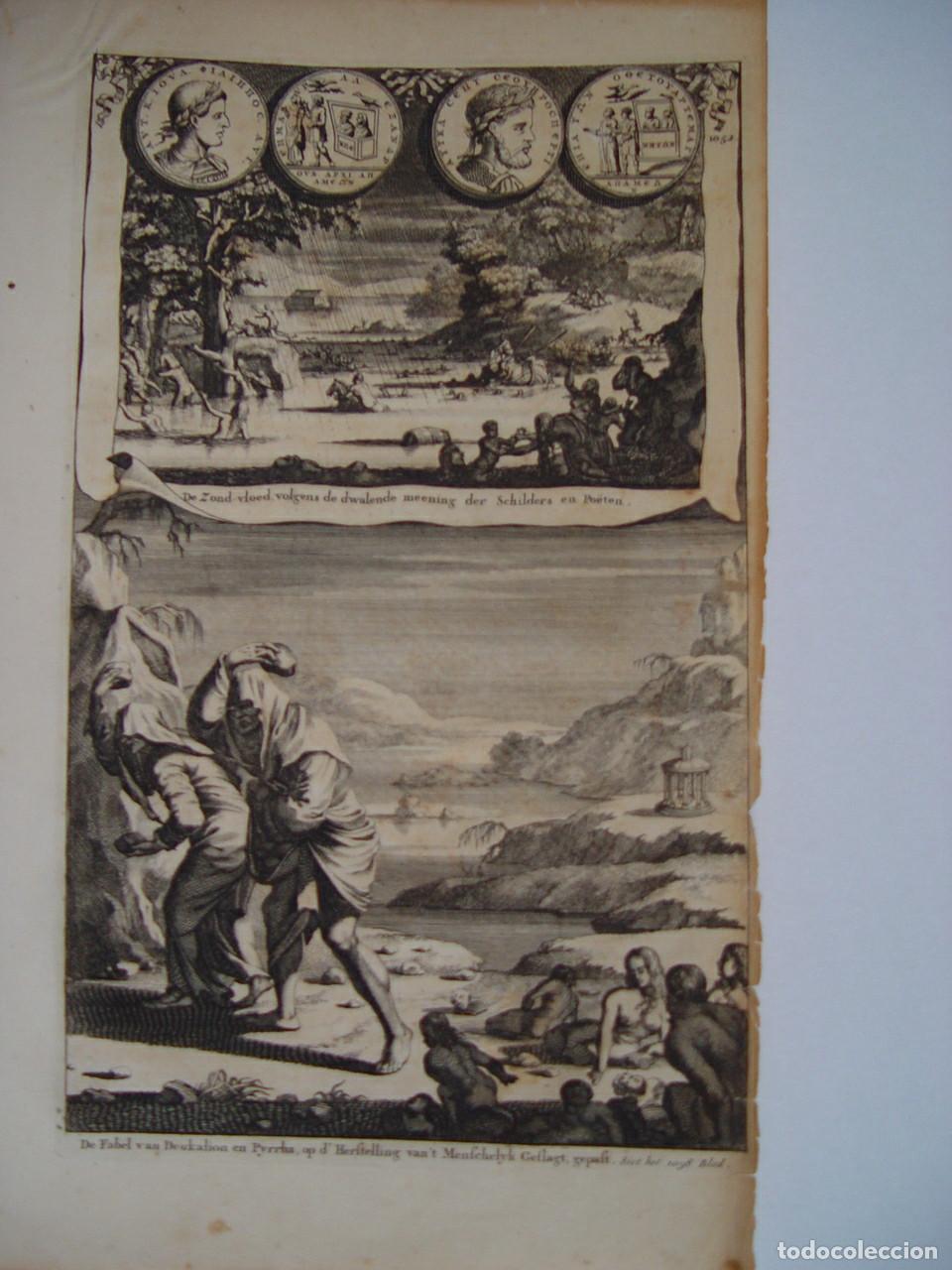 Arte: El Diluvio universal - Grabado calcogr&aacute;fico original holand&eacute;s - s. XVII-XVIII
