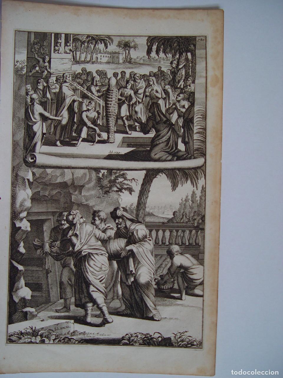 Arte: Escenas b&iacute;blicas - Grabado calcogr&aacute;fico original de Biblia holandesa - s. XVIII