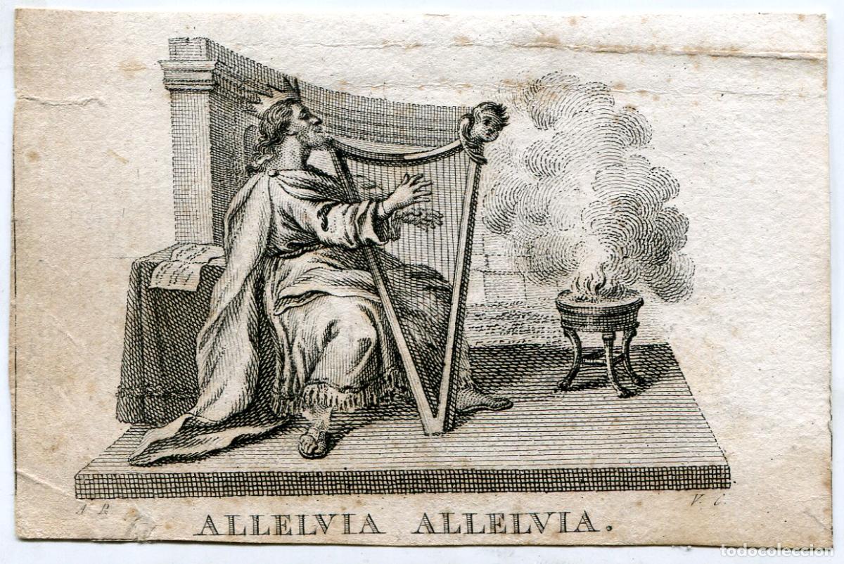 Arte: Rey David con el arpa, Allelvia - Grabado original de Vicente Capilla