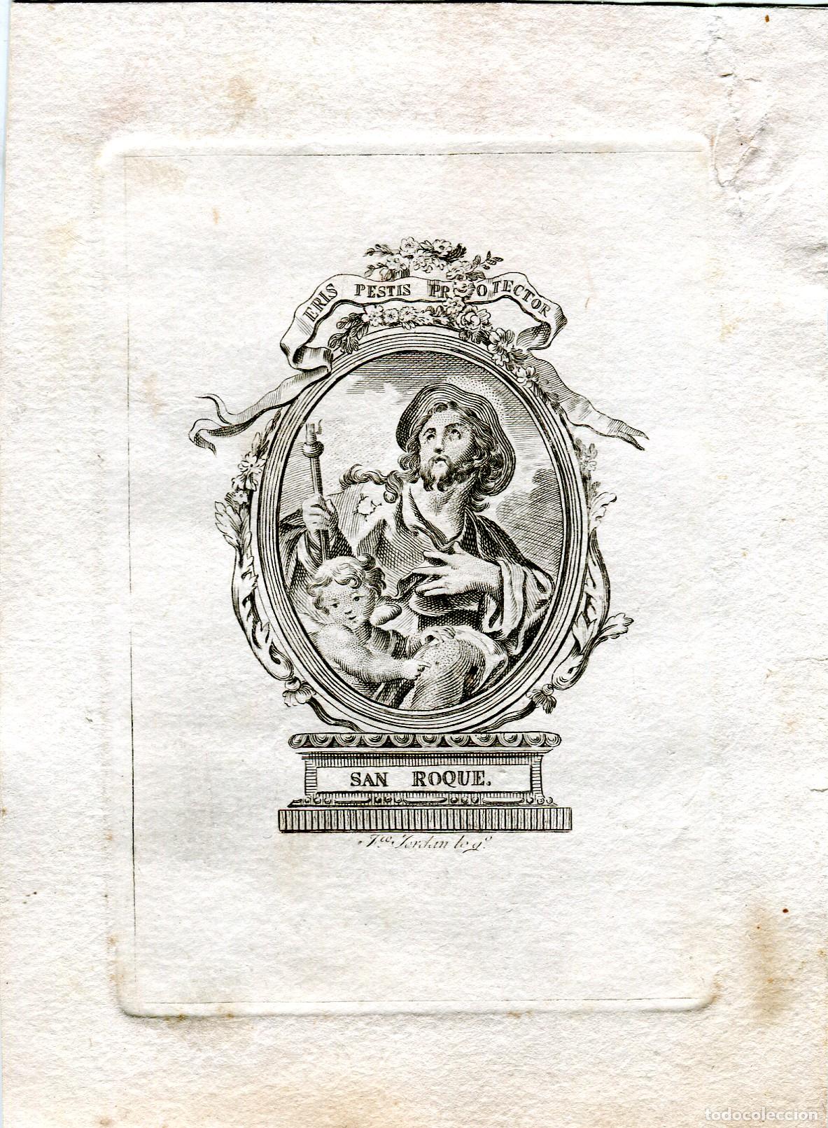 Arte: San Roque - Grabado original de Francisco Jord&aacute;n - siglo XVIII