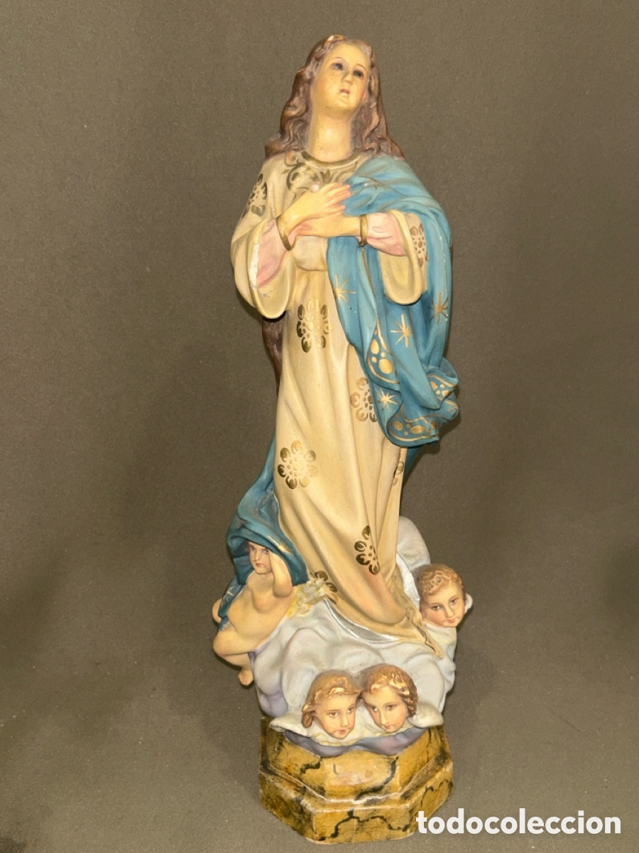 Arte: PRECIOSA IMAGEN INMACULADA CONCEPCI&Oacute;N, ESTUCO POLICROMADO, OJOS DE CRISTAL *VER FOTOS*