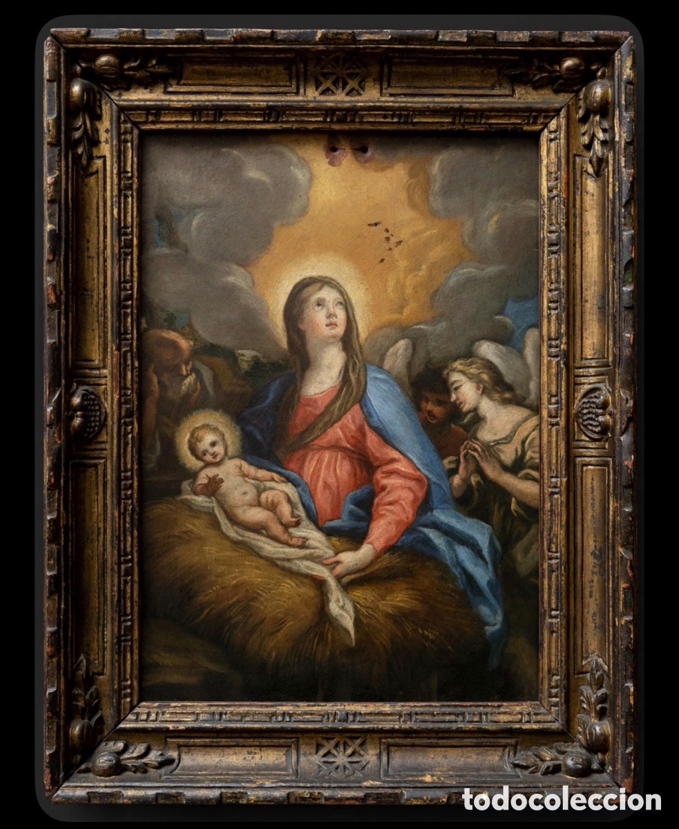 Kunst: Natividad &oacute;leo sobre cobre del siglo XVII siguiendo modelos de Guido Reni. Bolo&ntilde;&eacute;s Italia.