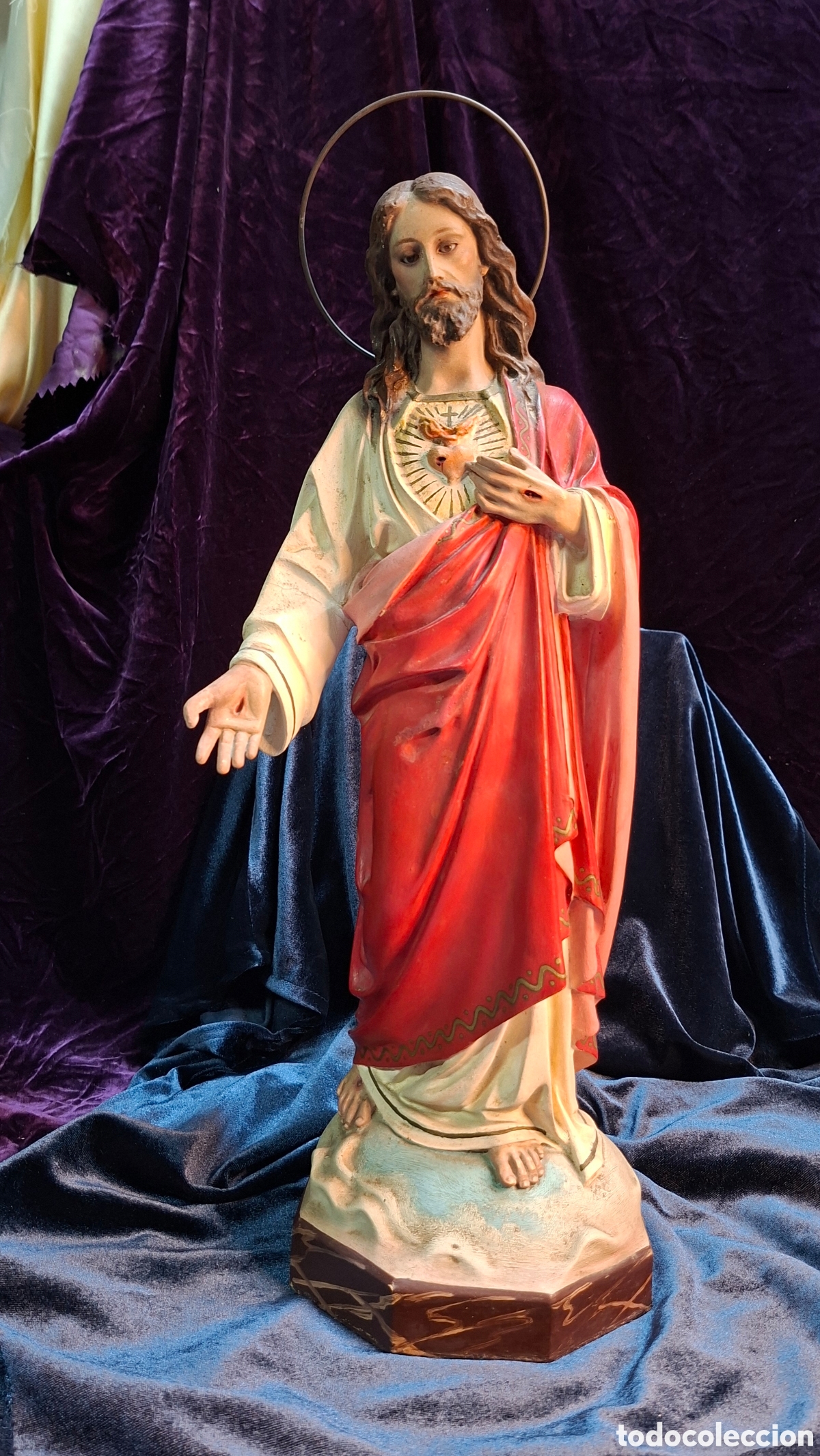 Arte: Sagrado Coraz&oacute;n de Jes&uacute;s en yeso pintado a mano &middot; 46 cm