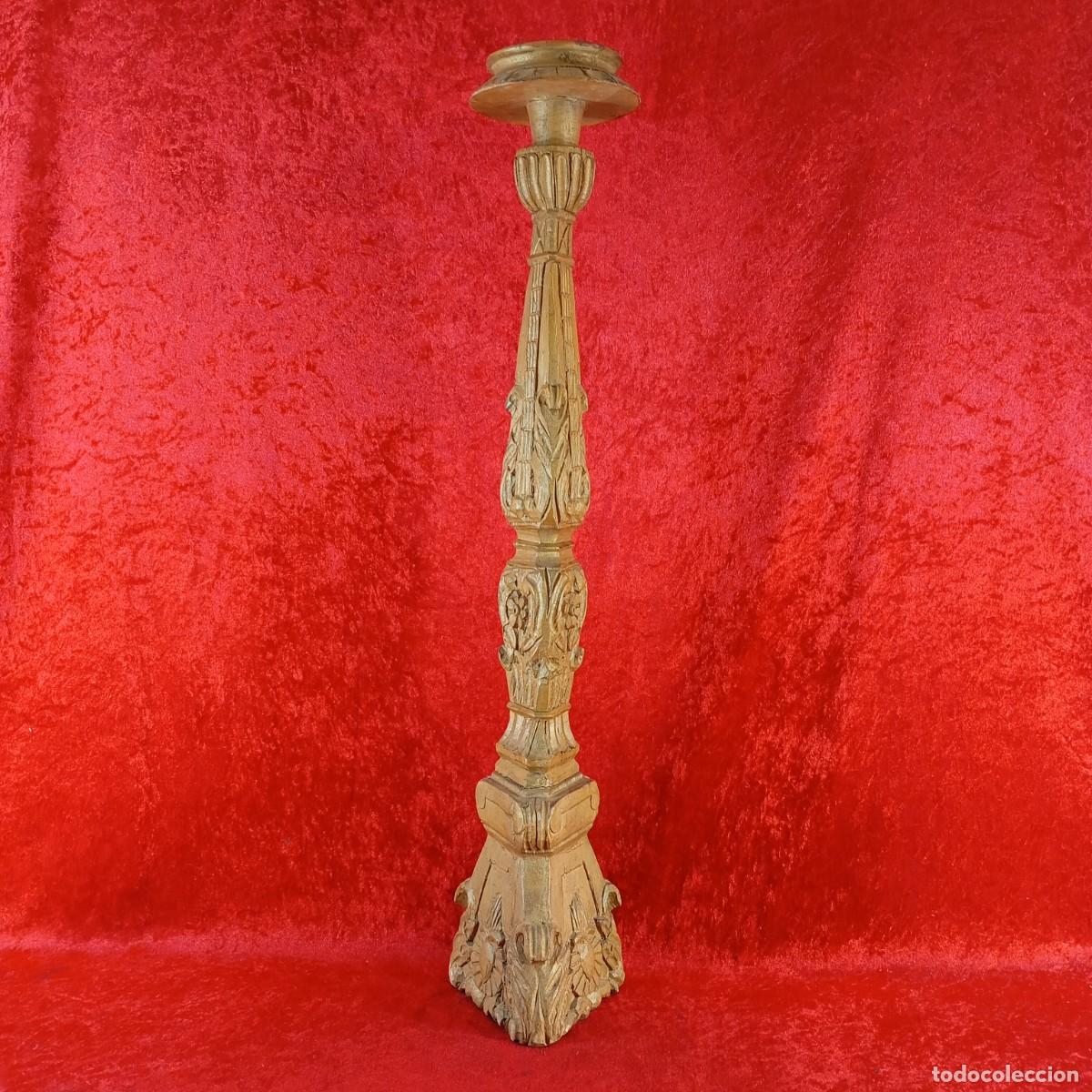 Arte: PRECIOSO CANDIL RELIGIOSO DE ALTAR EN MADERA TALLADA - 75 CM - CANDELABRO