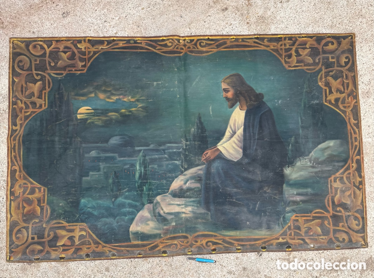 Arte: Enorme cuadro religioso,Jesus,oleo sobre lienzo!