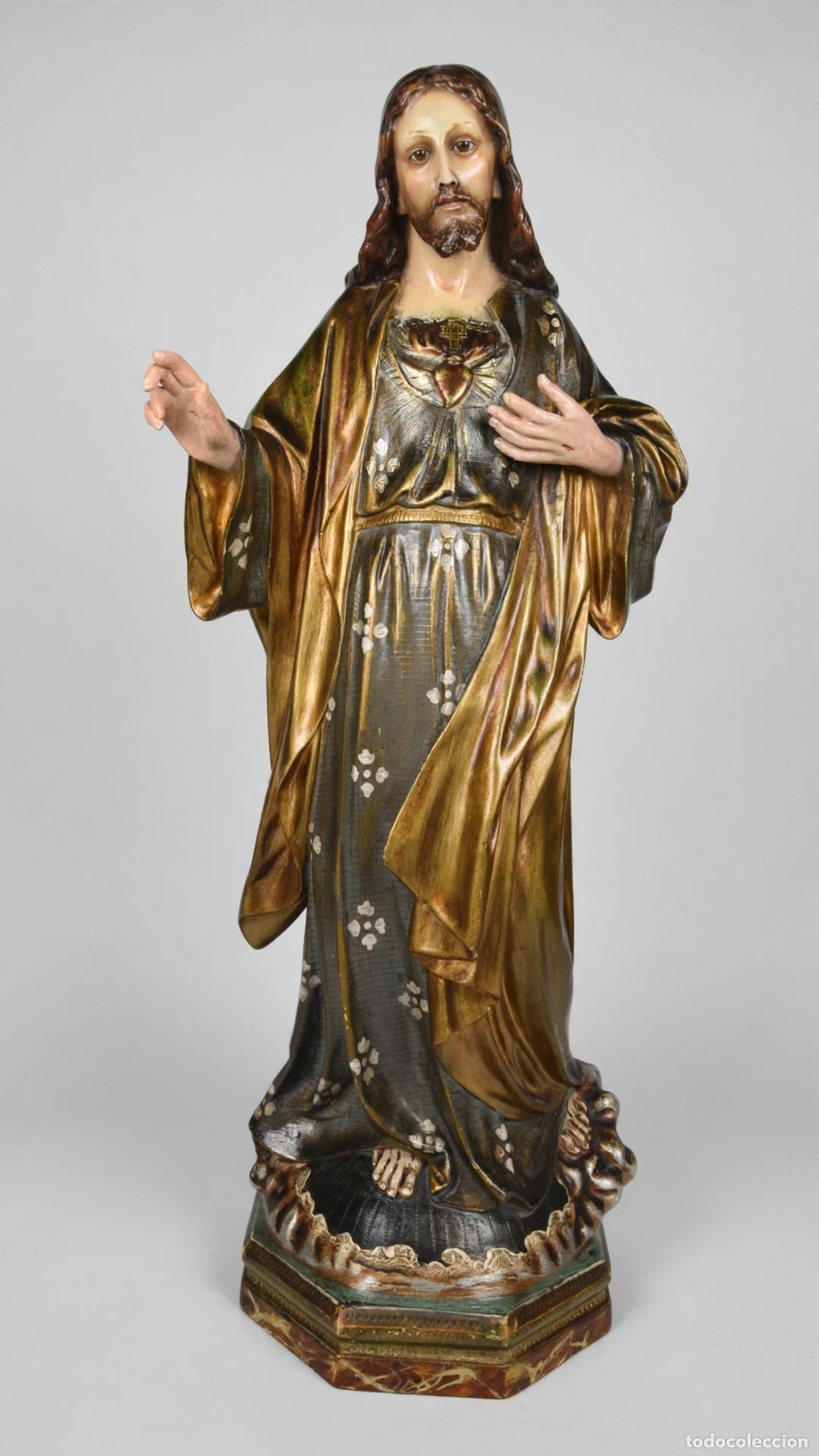 Art: Sagrado coraz&oacute;n de Jes&uacute;s. Figura de olot. 53 ctms.