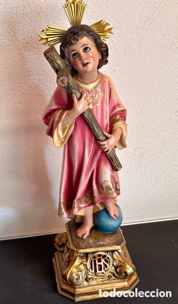 Arte: NI&Ntilde;O JES&Uacute;S PASIONARIO OLOT. PASTA MADERA. 60 cms. OJOS DE CRISTAL.