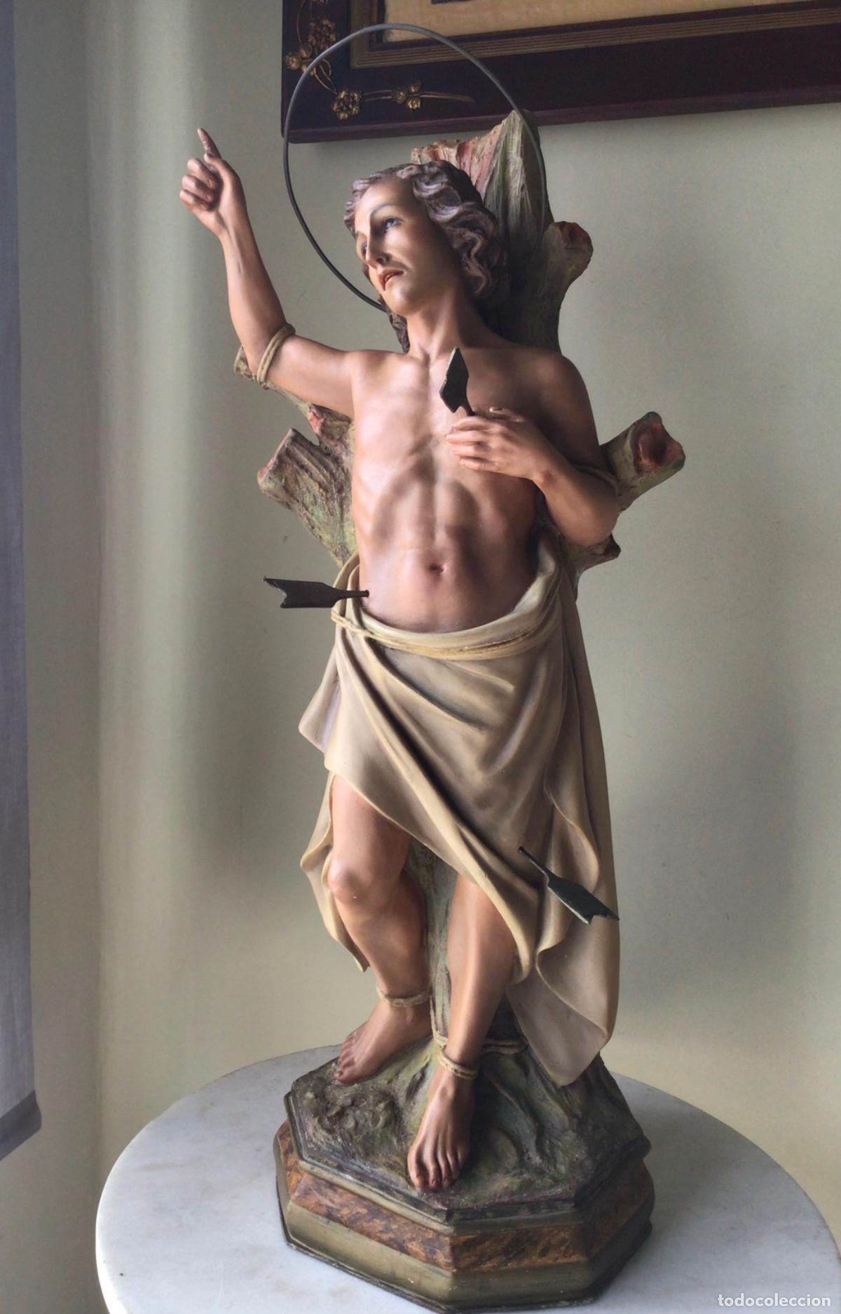 Arte: MUY ANTIGUO SAN SEBASTIAN ,GRAN TAMA&Ntilde;O 83 CM ALTO - FIGURA DE OLOT- PASTA DE MADERA Y ESTUCO