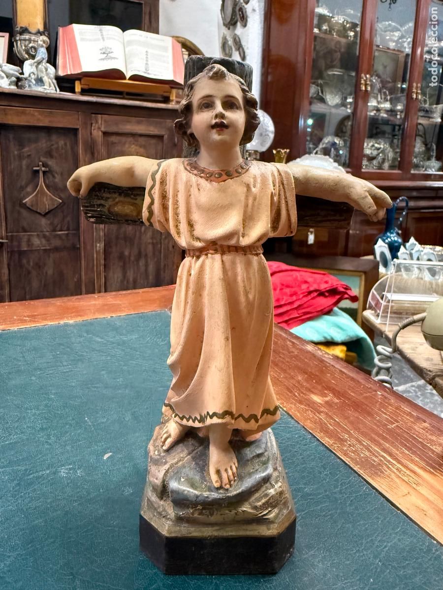 Arte: ANTIGUO NI&Ntilde;O JESUS PASIONARIO DE OLOT CON OJOS DE CRISTAL - MEDIDA 23 CM - RELIGIOSO