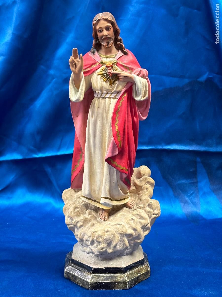 Arte: Bonita imagen del sagrado corazon de jesus - ojos de cristal - olot sin marcar