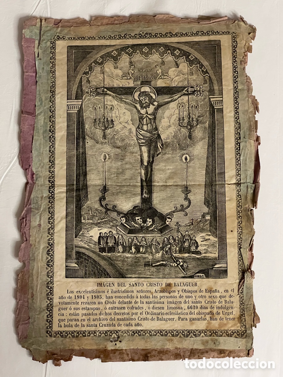 Arte: IMAGEN DEL SANTO CRISTO DE BALAGUER. Grabado religioso antiguo (h.1850?) Med&iacute;das: 20 x 30