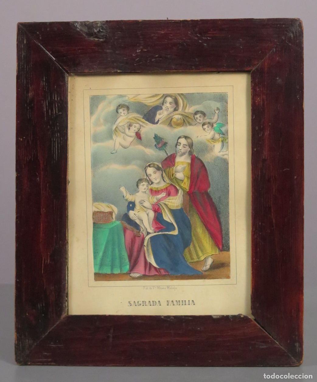 Arte: LITOGRAFIA. S. FAMILIA. MARCO DE EPOCA. FRANCISCO MITJANA MALAGA. SIGLO XIX