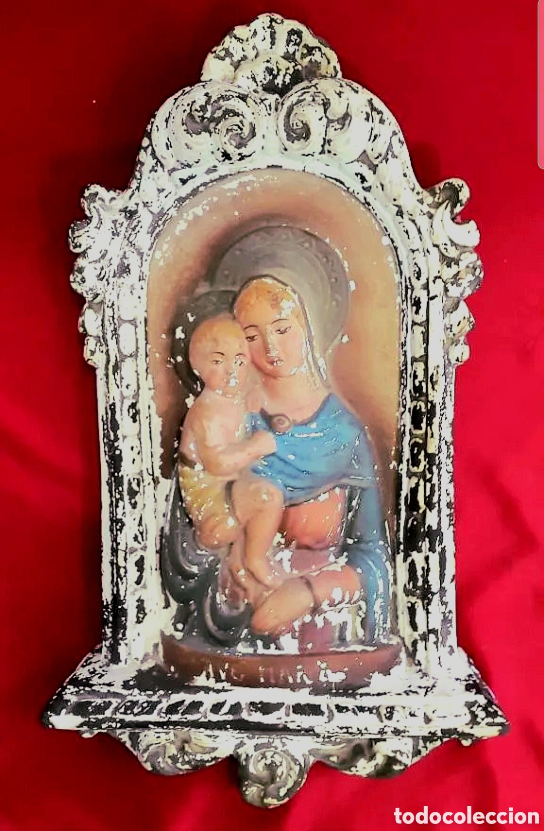 Arte: ANTIGUO RETABLO DE ESCAYOLA O YESO VIRGEN MARIA Y NI&Ntilde;O JESUS