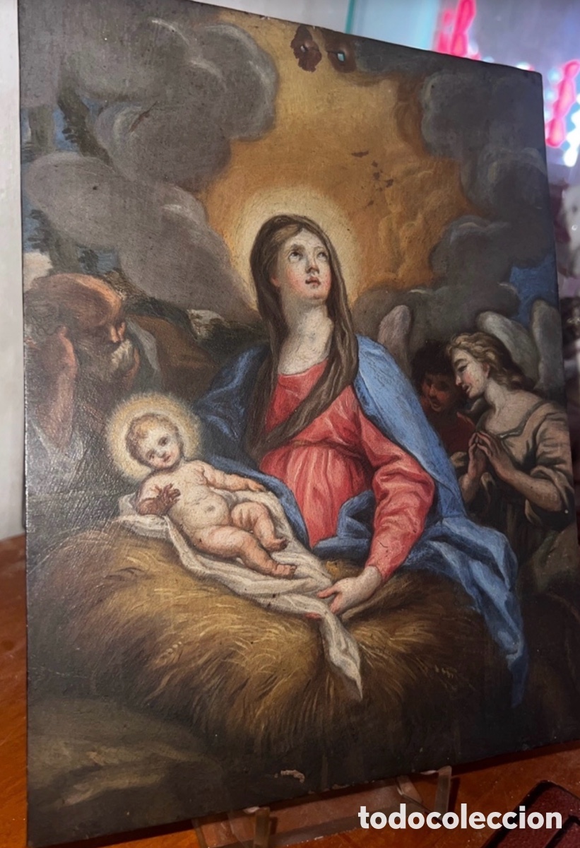 Kunst: Natividad &oacute;leo sobre cobre del siglo XVII siguiendo modelos de Guido Reni. Bolo&ntilde;&eacute;s Italia.