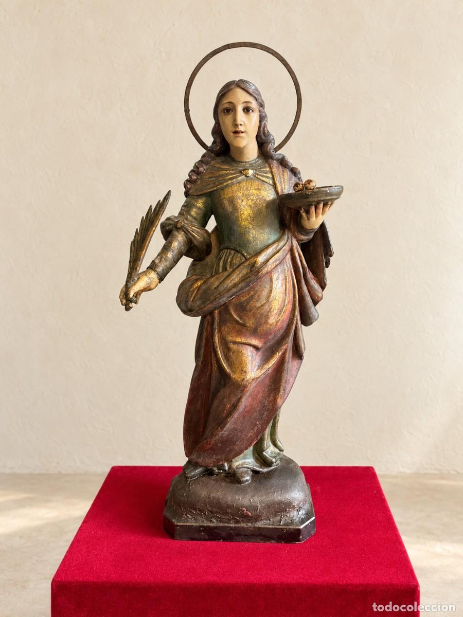 Arte: SANTA LUC&Iacute;A EN MADERA TALLADA Y POLICROMADA