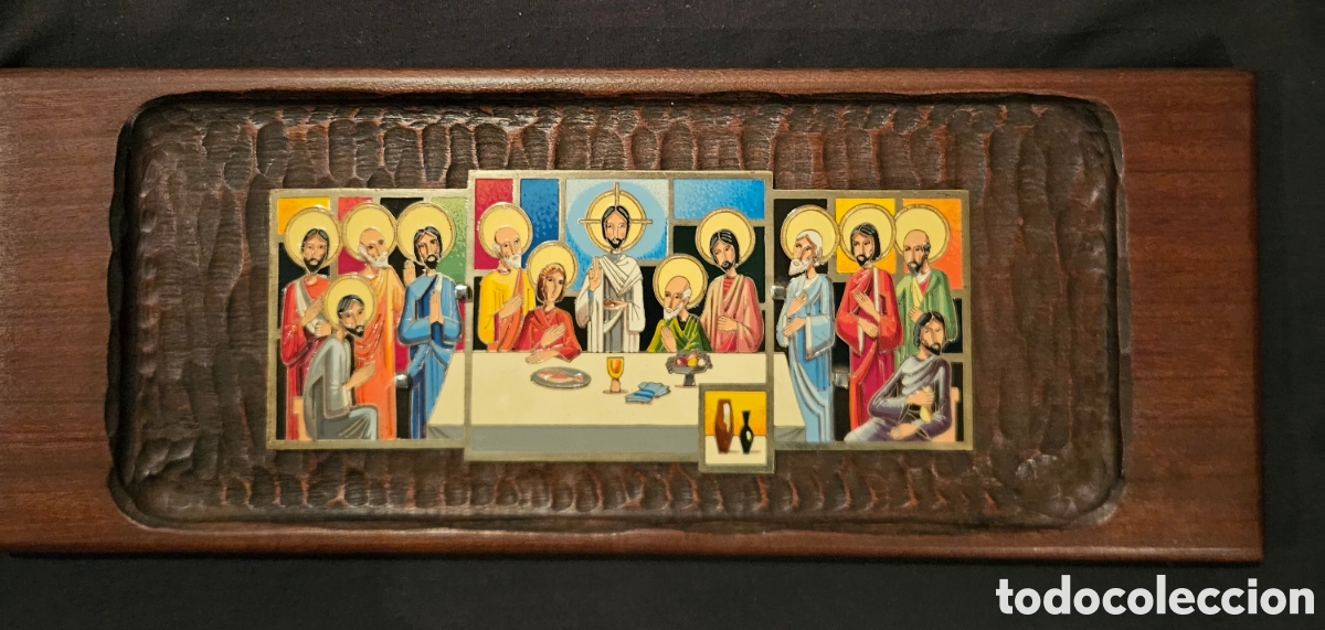 Arte: Plaf&oacute;n &Uacute;ltima Cena A&ntilde;os 60. Esmalte sobre metal y madera tallada.