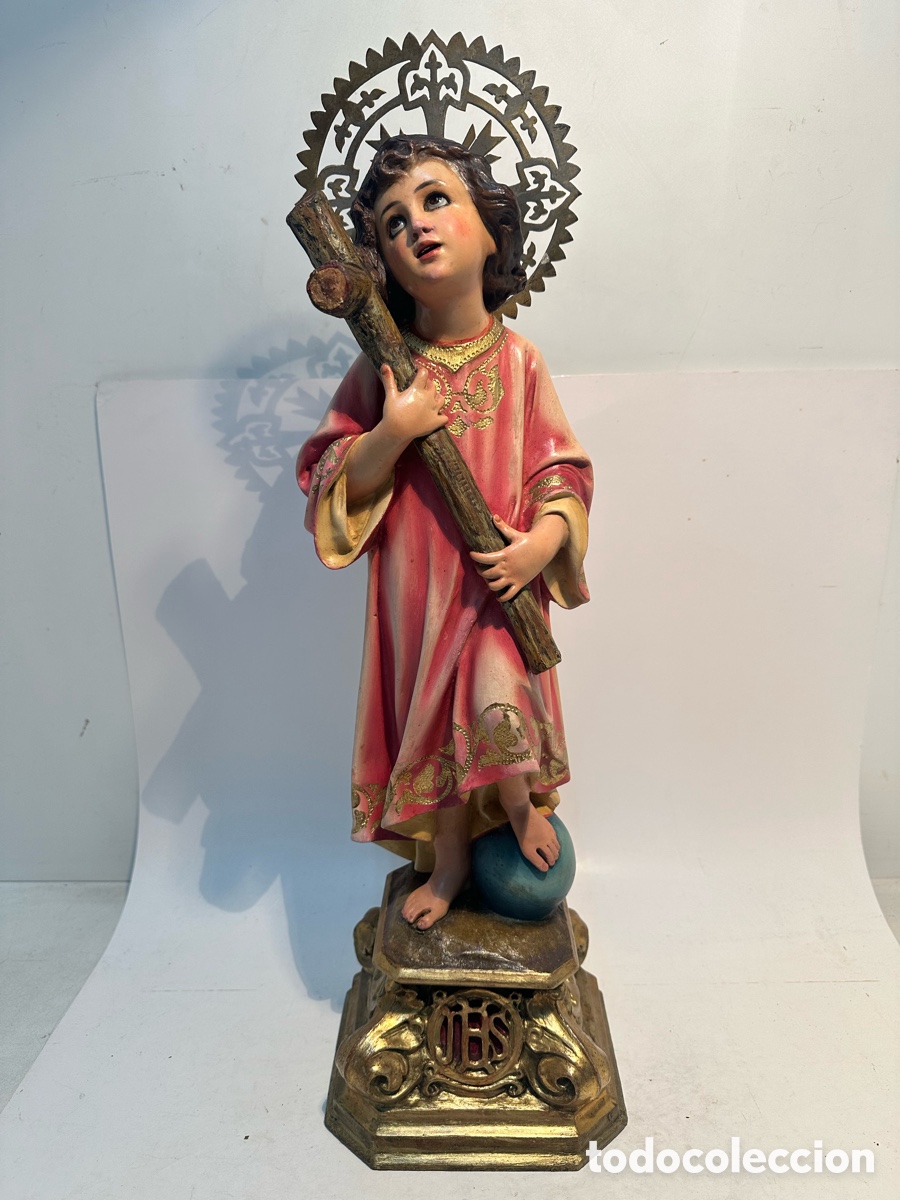 Arte: NI&Ntilde;O JESUS CRUZ EN BRAZOS, PASTA MADERA Y OJOS DE CRISTAL. MODELO ARTES RELIGIOSAS OLOT. 58CM.