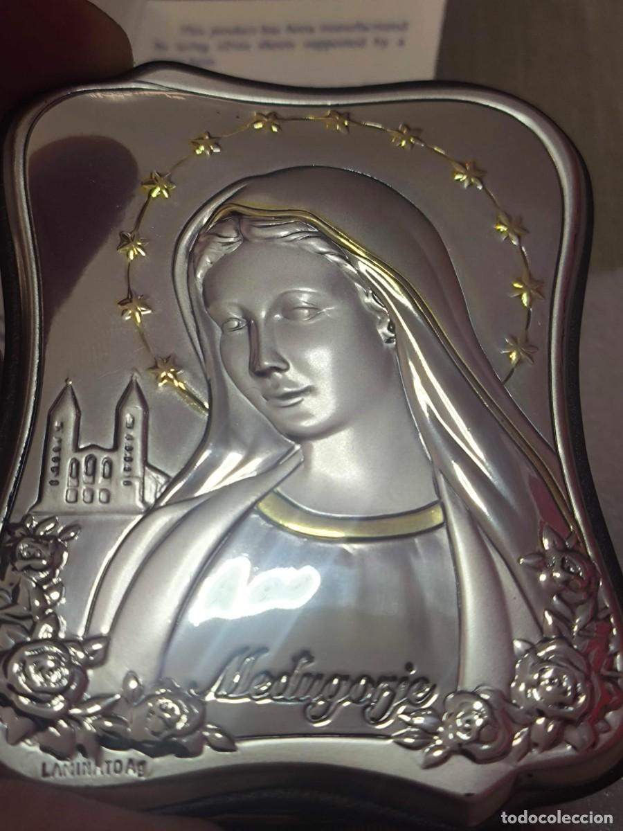 Arte: Icono Cuadro Virgen De Medjugorje L&aacute;mina Plata Y Madera De Marco Argenti Italia Con Caja