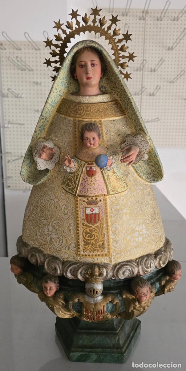 Arte: Antigua Virgen de la Merced con Ni&ntilde;o Jes&uacute;s, escudos mercedarios y &aacute;ngeles. S.XIX