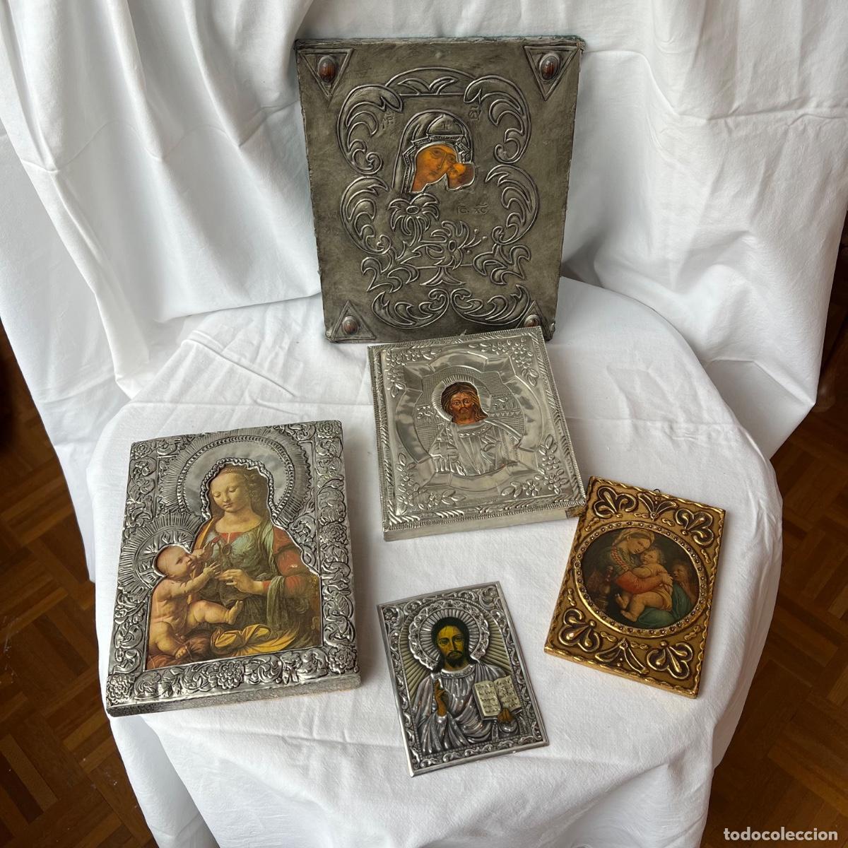 Arte: Colecci&oacute;n 5 Iconos y Retablos de Estilo Bizantino y Renacentista. Riza Metal Repujado y Pan de Oro.