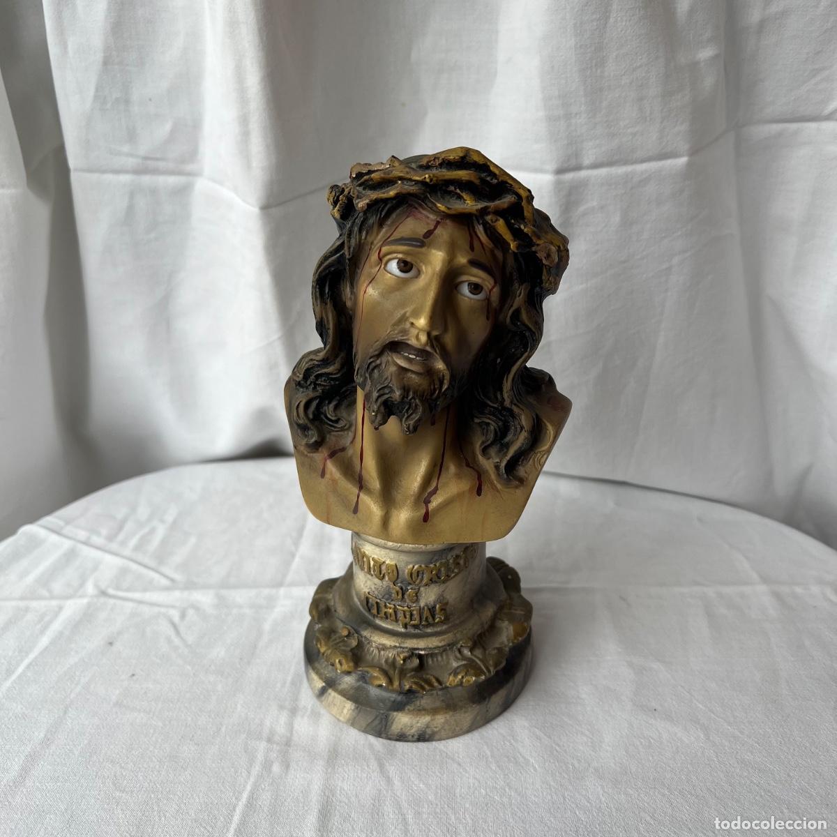 Arte: Busto Santo Cristo de Limpias. Pasta de Madera Policromada. Placa Estatuaria M. Mata (Olot). 50s
