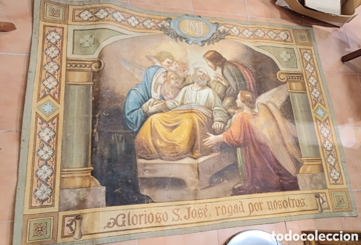 Arte: ANTIGUO TAPIZ AL OLEO, SAN JOS&Eacute;