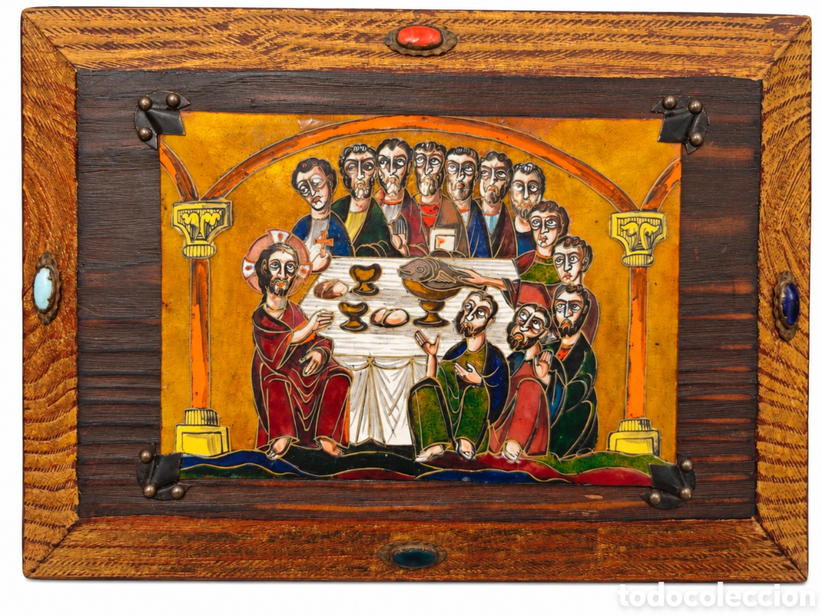 Arte: ANTIGUO CUADRO RELIGIOSO &ndash; &Uacute;LTIMA CENA &ndash; ESMALTES AL FUEGO &ndash; ATRIBUIDO A MORAT&Oacute;