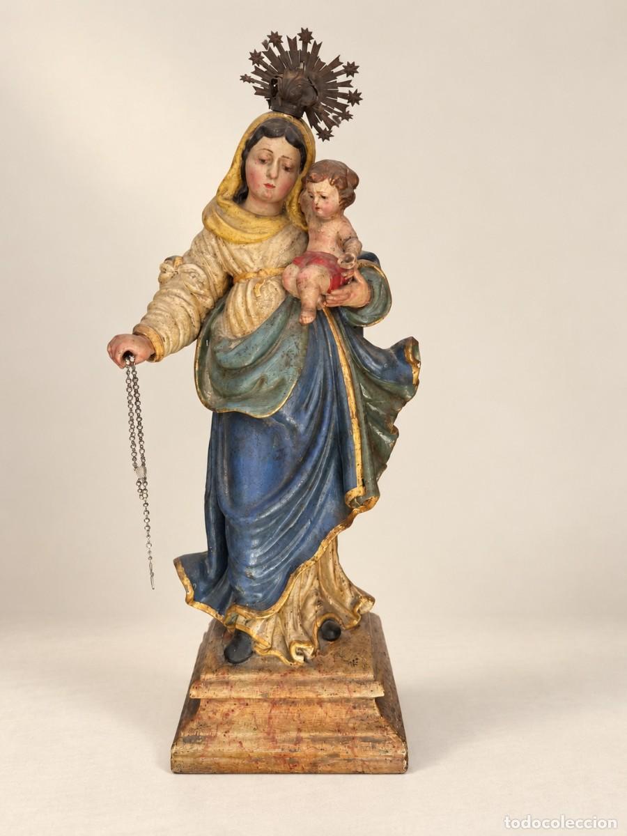 Arte: IMAGEN DE LA VIRGEN DEL ROSARIO EN MADERA TALLADA Y POLICROMADA, SIGLO XIX