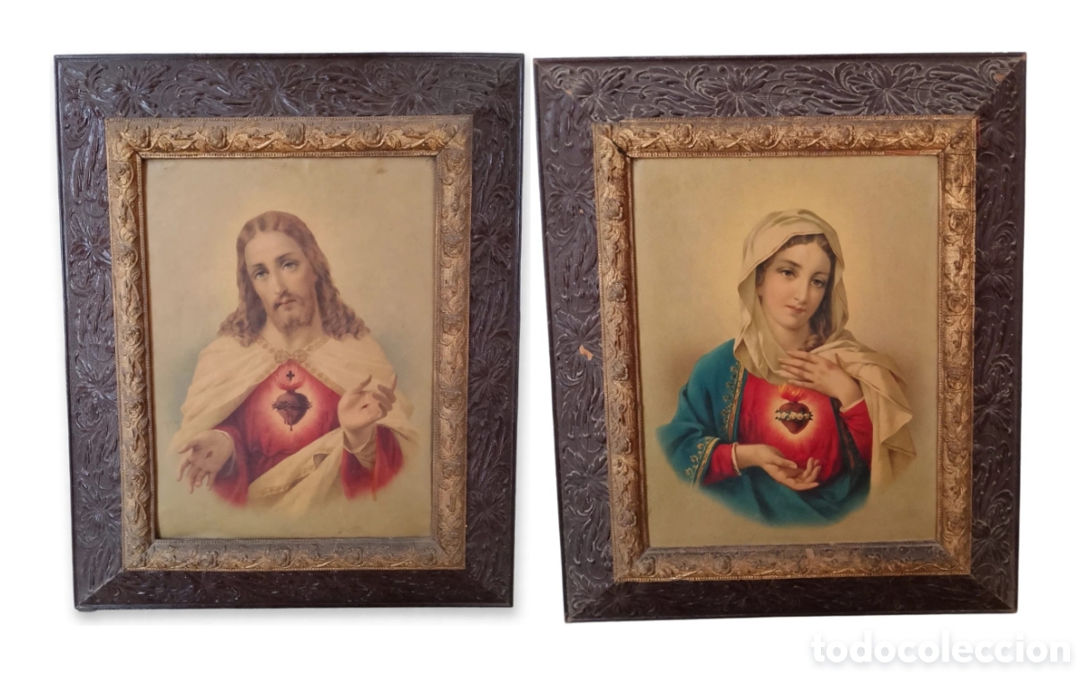 Arte: Pareja Sagrado Coraz&oacute;n de Jes&uacute;s y Mar&iacute;a antiguos