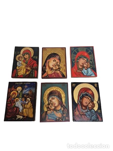 Arte: Magn&iacute;fico Lote de 6 Iconos Religiosos Estilo Bizantino - Tablas de Madera Policromada