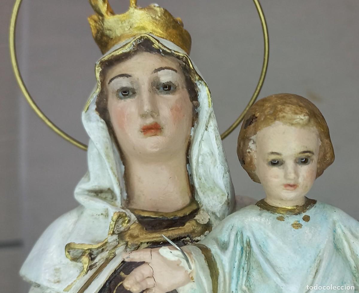 Arte: ANTIGUA IMAGEN DE LA VIRGEN DEL CARMEN , EN ESTUCO POLICROMADO CON OJOS DE CRISTAL DE OLOT