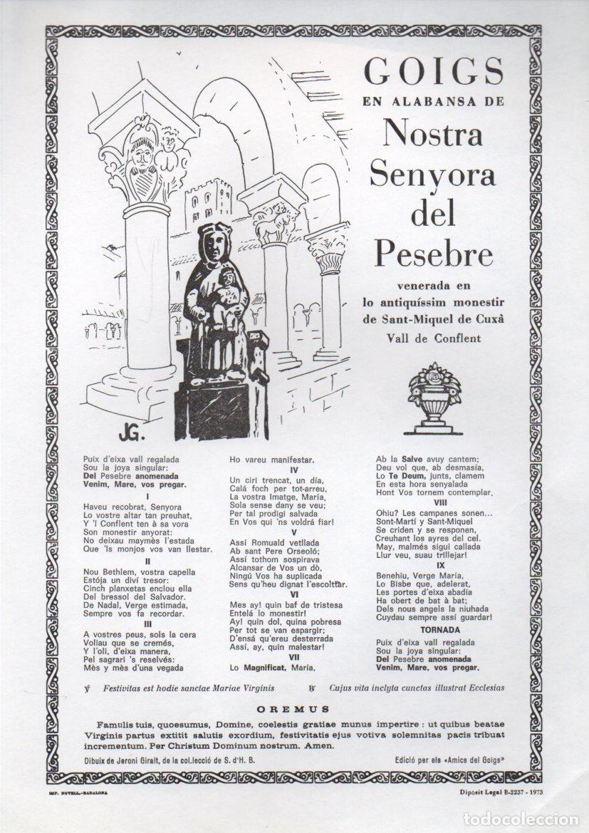 Arte: GOIGS DE NOSTRA SE&Ntilde;ORA DEL PESEBRE SANT MIQUEL DE CUX&Agrave; VALL DE CONFLEN (IMP. NOVELL, 1973)