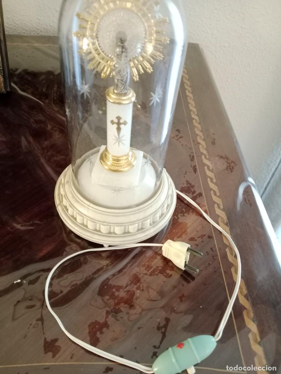 Arte: &bull; Antigua L&aacute;mpara Altar Virgen del Pilar en Fanal de Cristal - A&ntilde;os 60 - Funciona