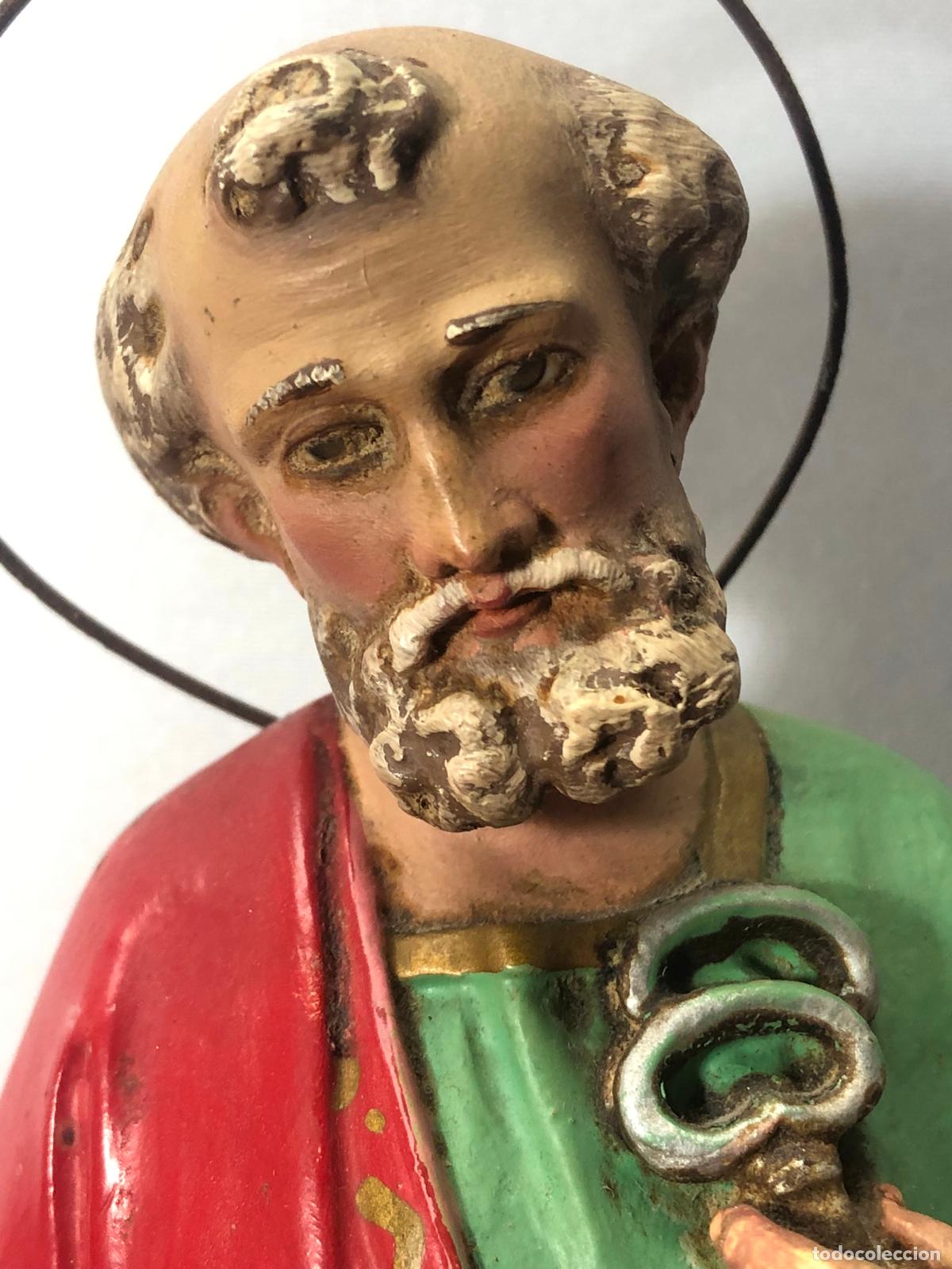 Arte: 33 cm - Antiguo San Pedro - Estatua de Olot - ojos de cristal