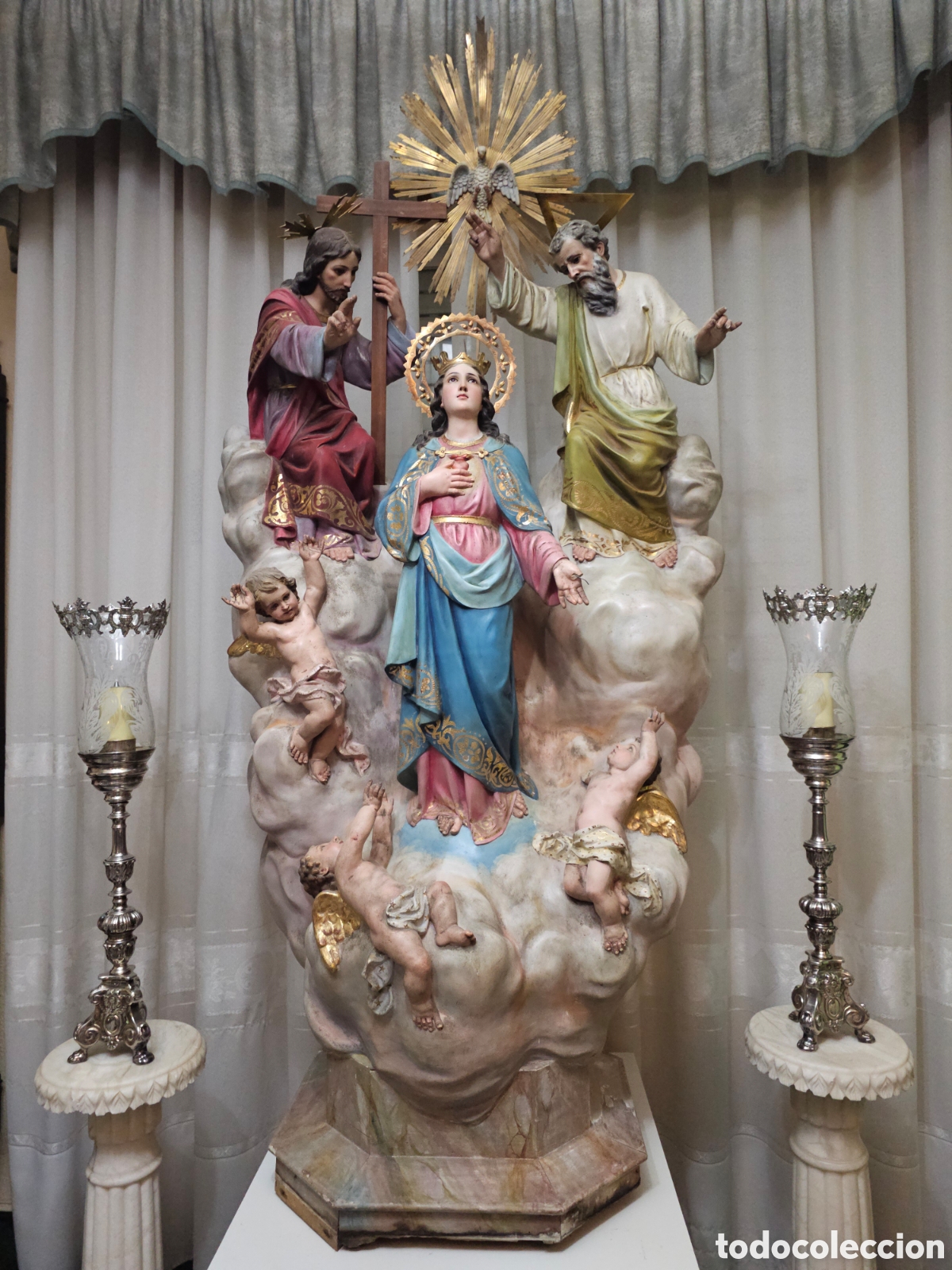 Kunst: Antiguo grupo escultorico Virgen tres ave marias.